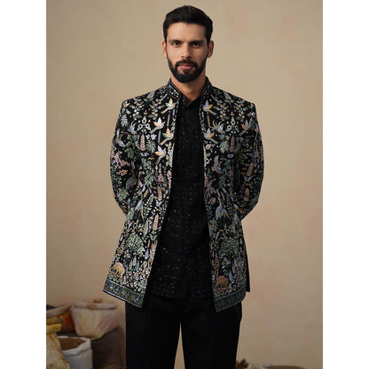 KALPRAAG Parind Black Jodhpuri Jacket with Shirt and Trouser