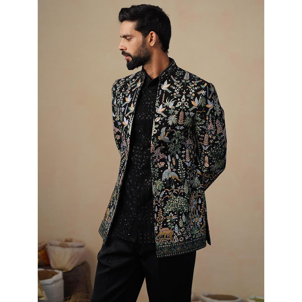 KALPRAAG Parind Black Jodhpuri Jacket with Shirt and Trouser