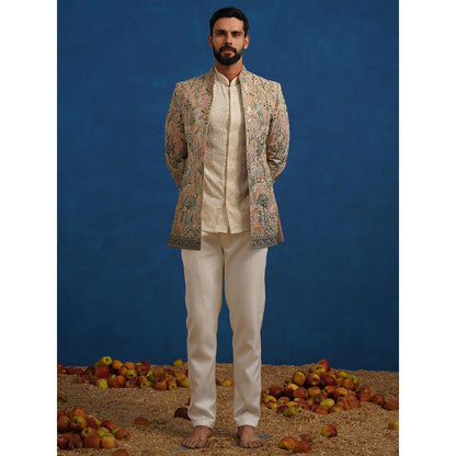 KALPRAAG Brown Parind Chiku Jodhpuri Jacket with Shirt and Trouser