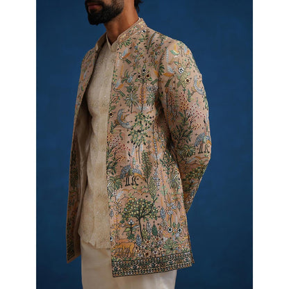 KALPRAAG Brown Parind Chiku Jodhpuri Jacket with Shirt and Trouser