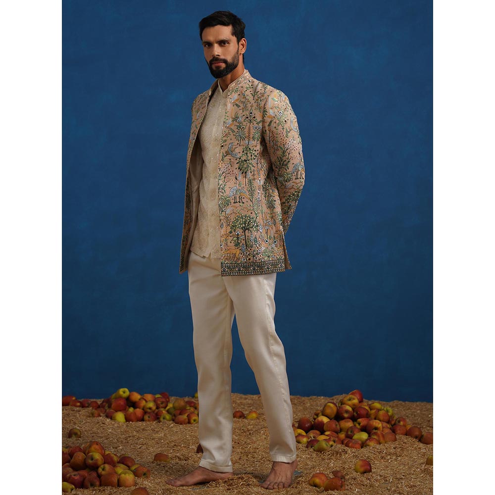 KALPRAAG Brown Parind Chiku Jodhpuri Jacket with Shirt and Trouser