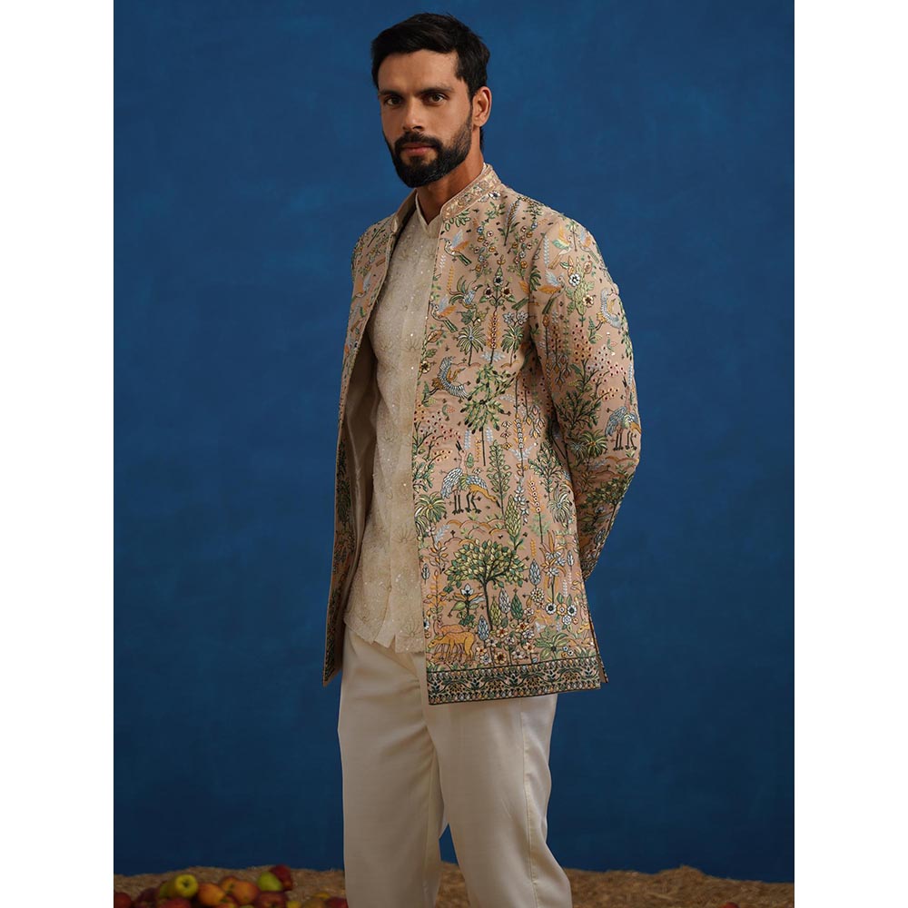 KALPRAAG Brown Parind Chiku Jodhpuri Jacket with Shirt and Trouser