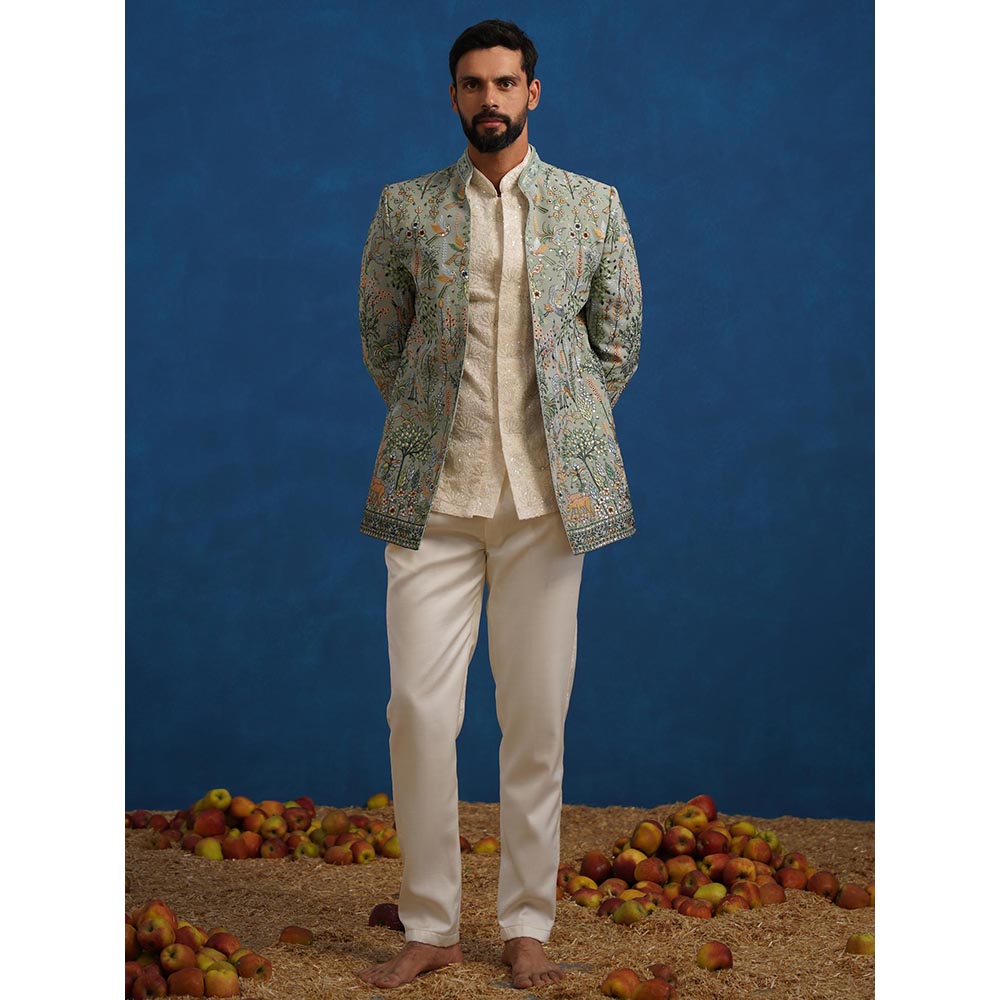 KALPRAAG Parind Green Jodhpuri Jacket with Shirt and Trouser
