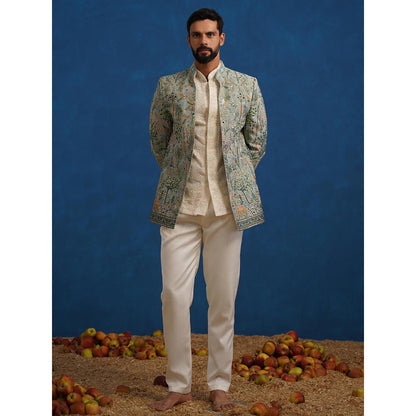 KALPRAAG Parind Green Jodhpuri Jacket with Shirt and Trouser