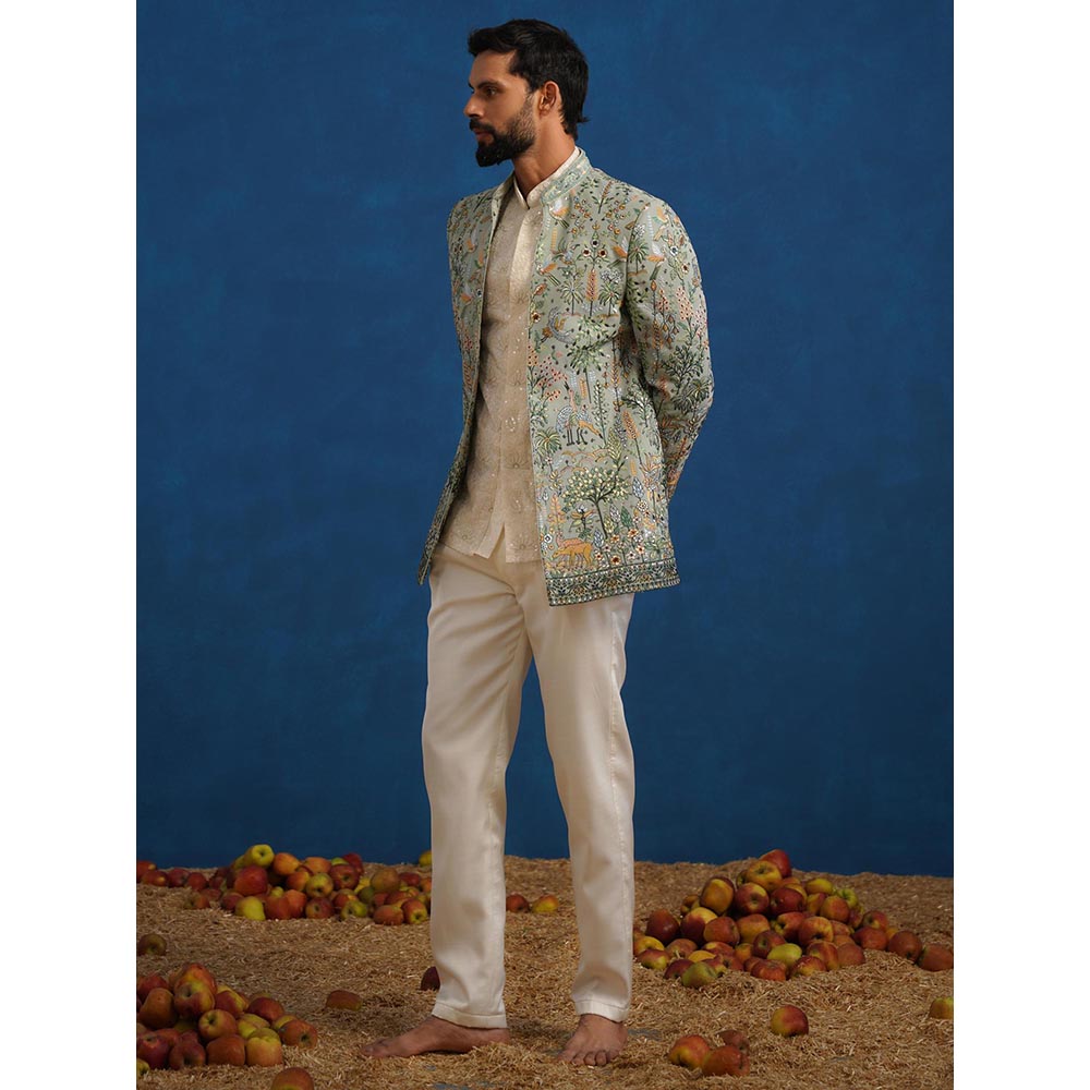 KALPRAAG Parind Green Jodhpuri Jacket with Shirt and Trouser