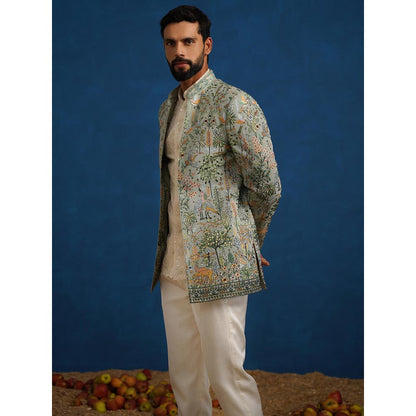KALPRAAG Parind Green Jodhpuri Jacket with Shirt and Trouser