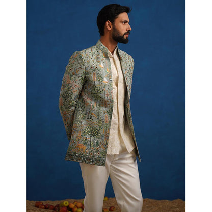 KALPRAAG Parind Green Jodhpuri Jacket with Shirt and Trouser