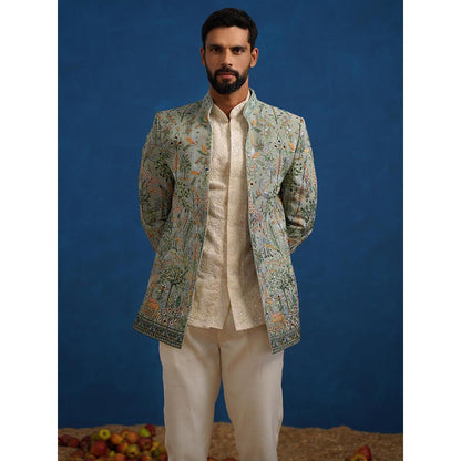 KALPRAAG Parind Green Jodhpuri Jacket with Shirt and Trouser