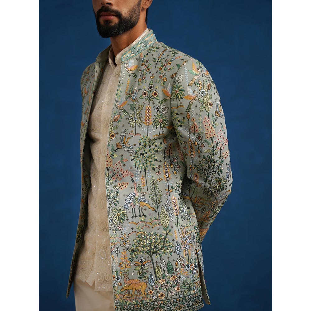 KALPRAAG Parind Green Jodhpuri Jacket with Shirt and Trouser