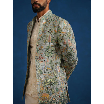 KALPRAAG Parind Green Jodhpuri Jacket with Shirt and Trouser