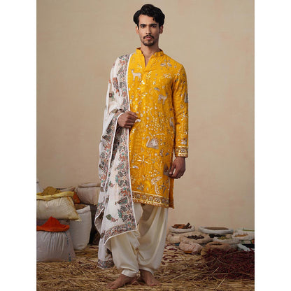 KALPRAAG Yellow Vyom Haldi Kurta with Patiala and Dupatta