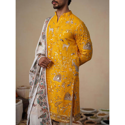 KALPRAAG Yellow Vyom Haldi Kurta with Patiala and Dupatta