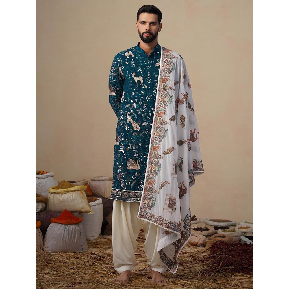 KALPRAAG Vyom Teal Blue Kurta with Patiala and Dupatta