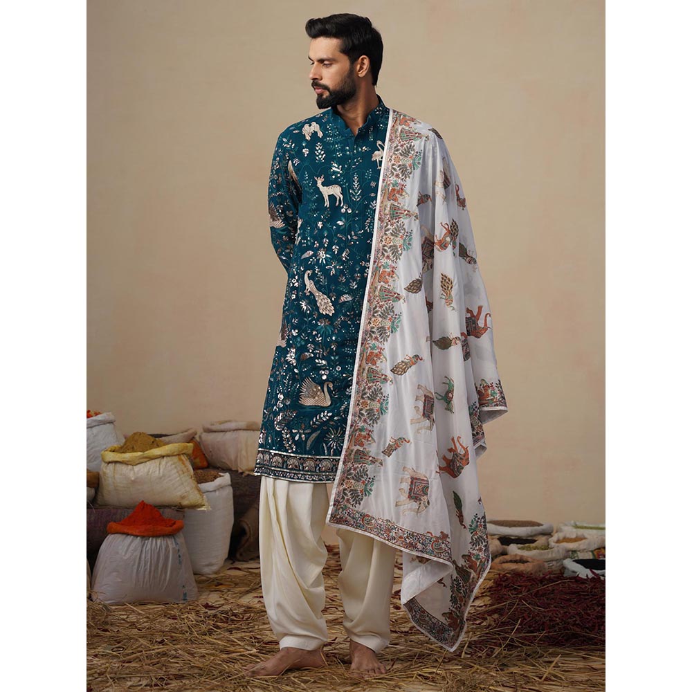 KALPRAAG Vyom Teal Blue Kurta with Patiala and Dupatta