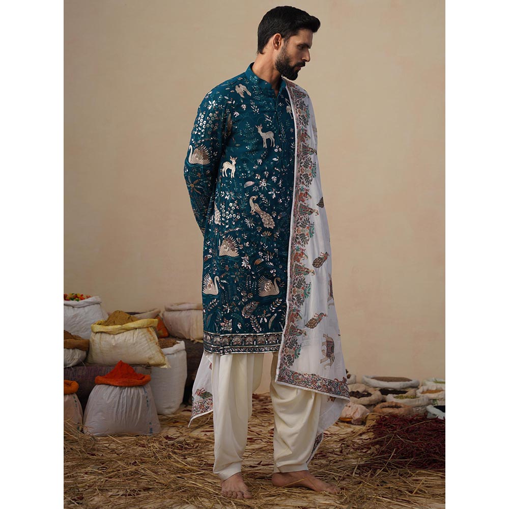 KALPRAAG Vyom Teal Blue Kurta with Patiala and Dupatta