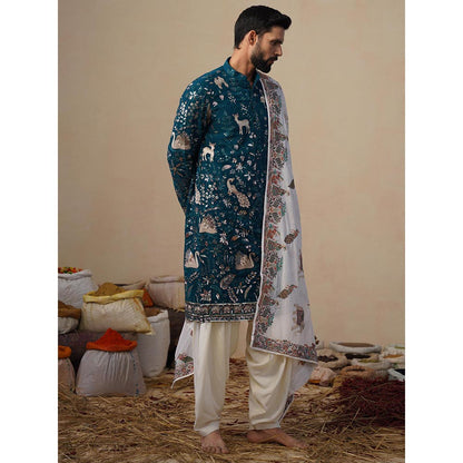 KALPRAAG Vyom Teal Blue Kurta with Patiala and Dupatta
