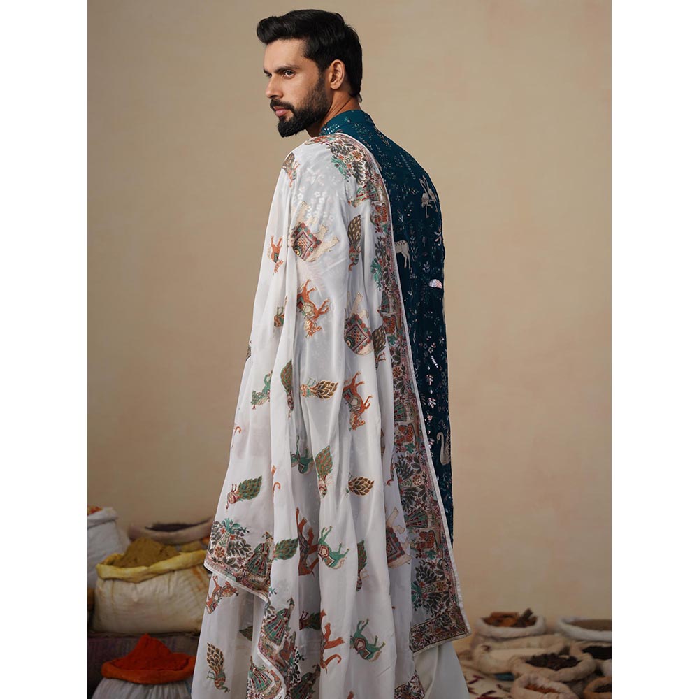 KALPRAAG Vyom Teal Blue Kurta with Patiala and Dupatta