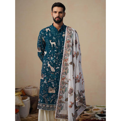 KALPRAAG Vyom Teal Blue Kurta with Patiala and Dupatta