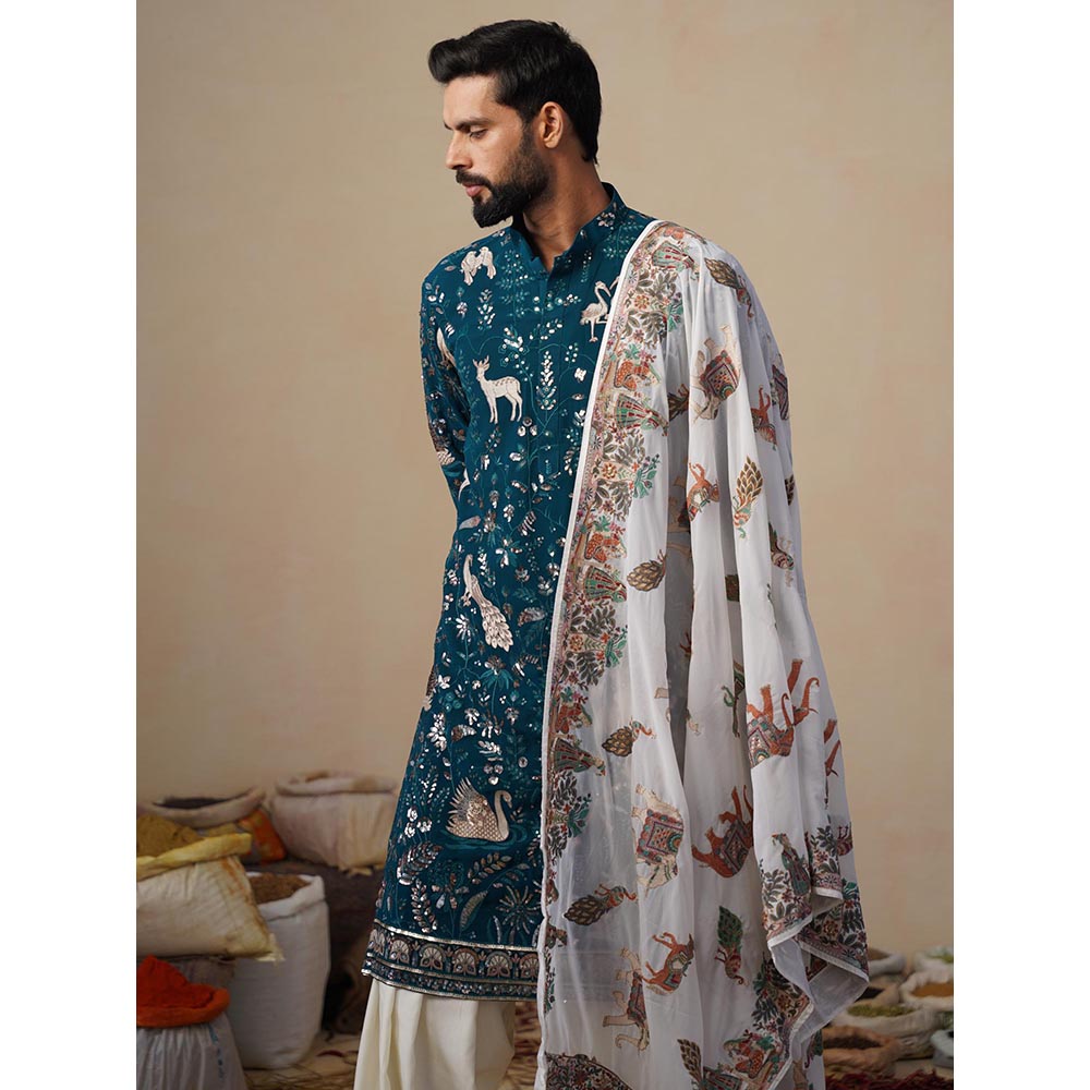 KALPRAAG Vyom Teal Blue Kurta with Patiala and Dupatta