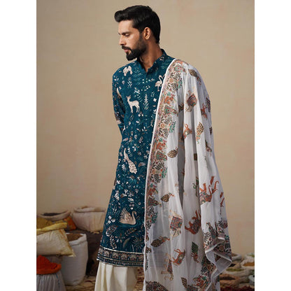 KALPRAAG Vyom Teal Blue Kurta with Patiala and Dupatta