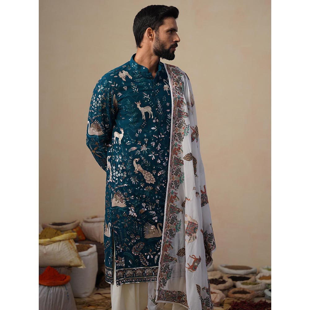KALPRAAG Vyom Teal Blue Kurta with Patiala and Dupatta
