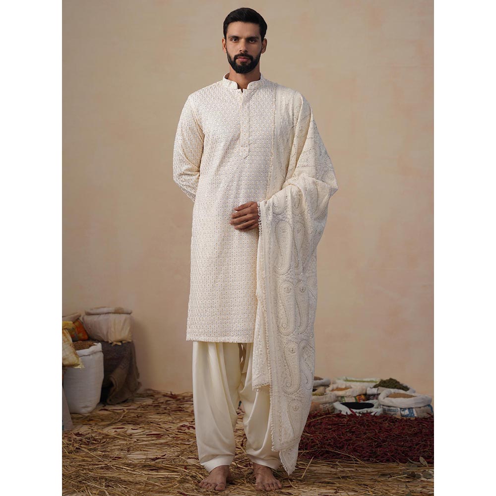 KALPRAAG Shvets Ivory Kurta with Patiala and Dupatta