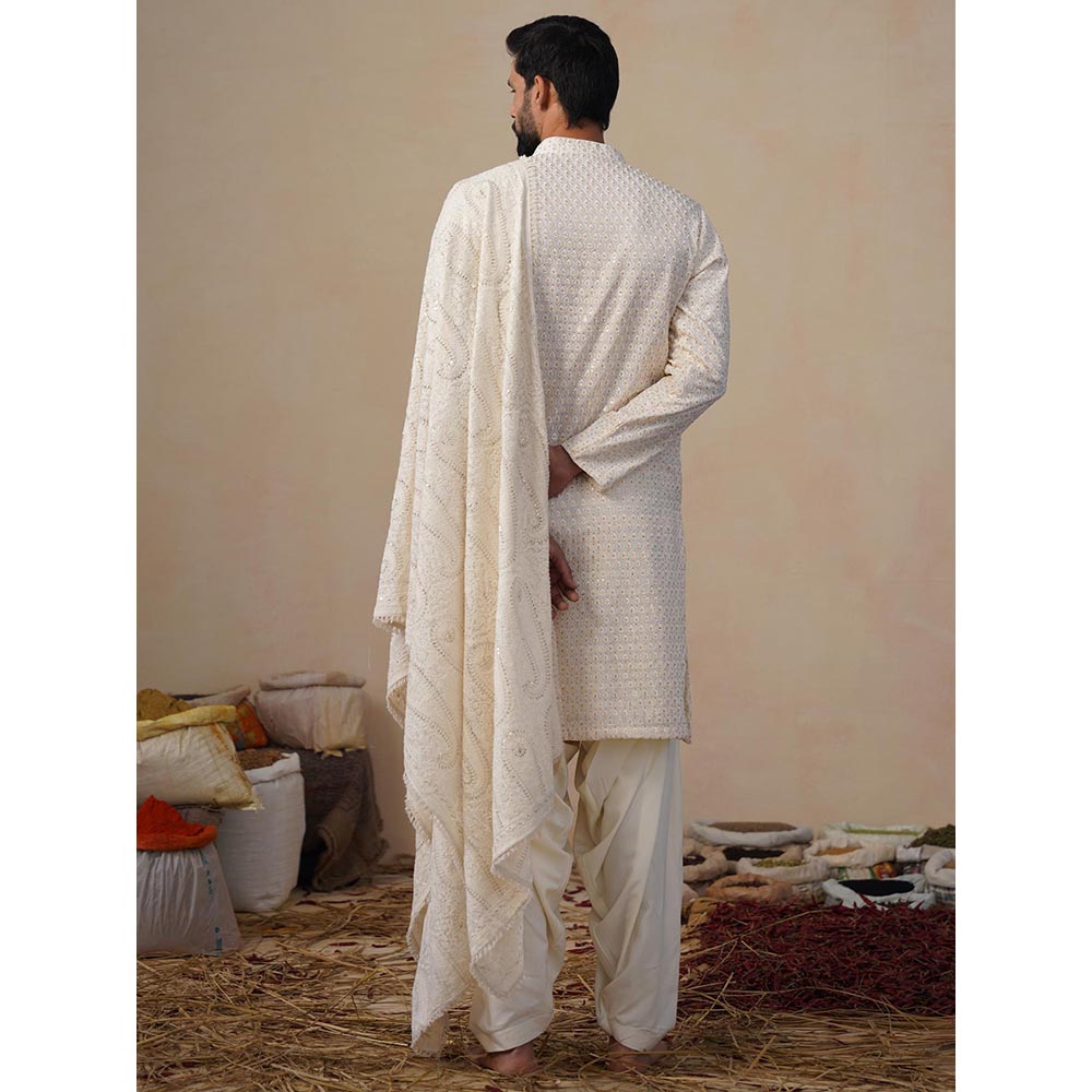 KALPRAAG Shvets Ivory Kurta with Patiala and Dupatta