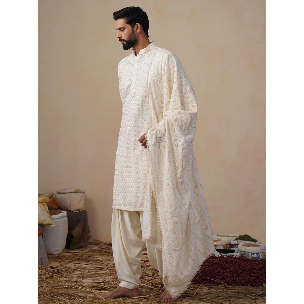 KALPRAAG Shvets Ivory Kurta with Patiala and Dupatta