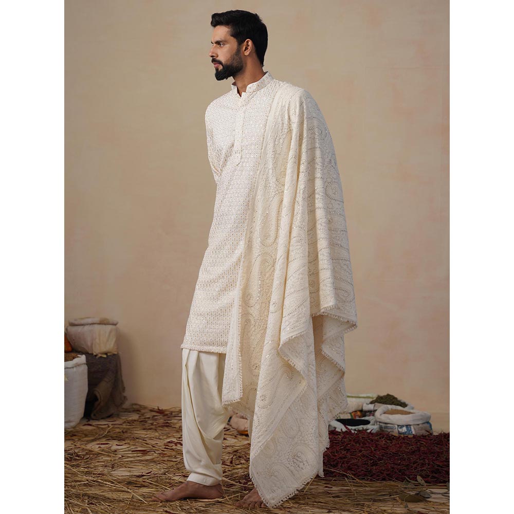 KALPRAAG Shvets Ivory Kurta with Patiala and Dupatta