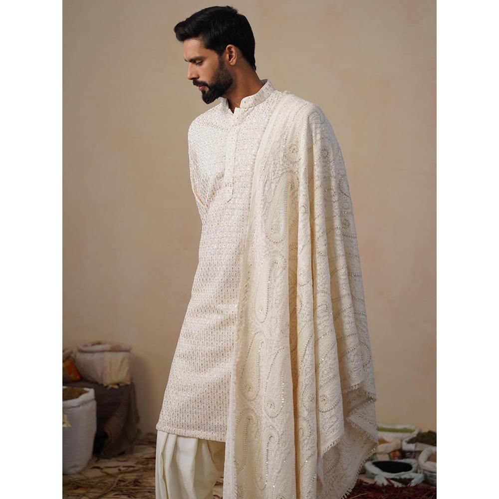 KALPRAAG Shvets Ivory Kurta with Patiala and Dupatta