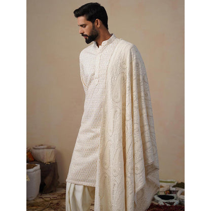 KALPRAAG Shvets Ivory Kurta with Patiala and Dupatta