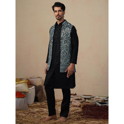 KALPRAAG Turquoise Sitara Ferozi Kurta with Nehru Jacket and Pant