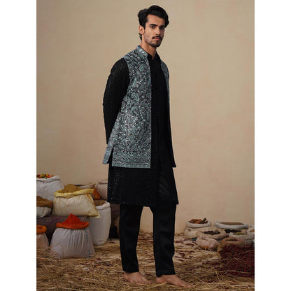 KALPRAAG Turquoise Sitara Ferozi Kurta with Nehru Jacket and Pant
