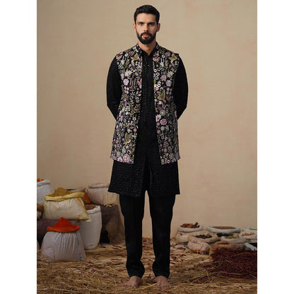 KALPRAAG Shaurya Black Kurta with Nehru Jacket and Pant