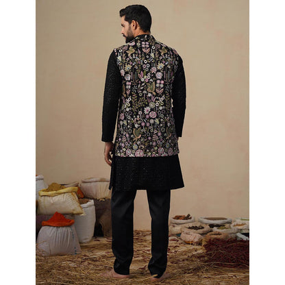 KALPRAAG Shaurya Black Kurta with Nehru Jacket and Pant