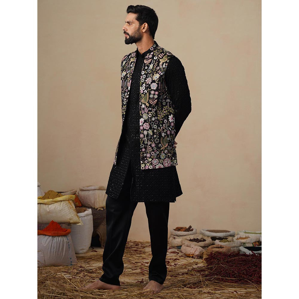 KALPRAAG Shaurya Black Kurta with Nehru Jacket and Pant