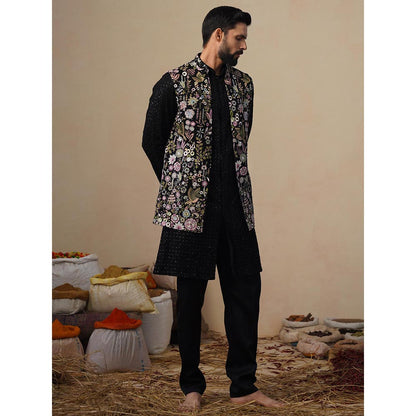 KALPRAAG Shaurya Black Kurta with Nehru Jacket and Pant