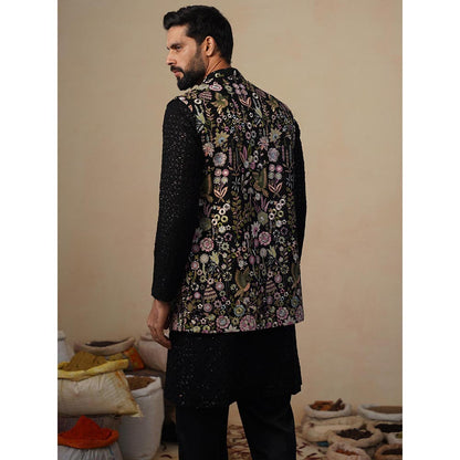 KALPRAAG Shaurya Black Kurta with Nehru Jacket and Pant