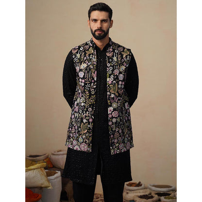 KALPRAAG Shaurya Black Kurta with Nehru Jacket and Pant