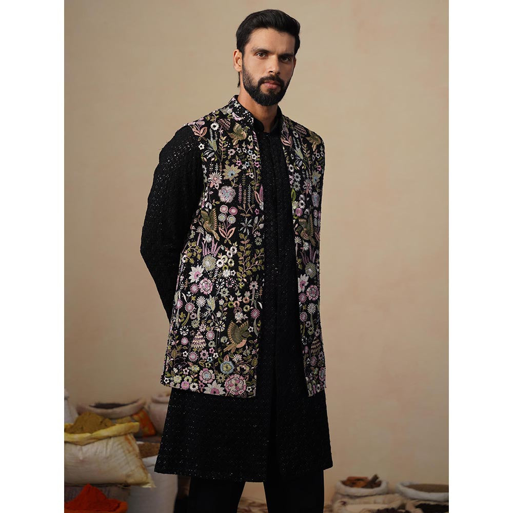 KALPRAAG Shaurya Black Kurta with Nehru Jacket and Pant