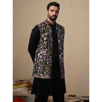 KALPRAAG Shaurya Black Kurta with Nehru Jacket and Pant