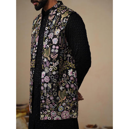 KALPRAAG Shaurya Black Kurta with Nehru Jacket and Pant