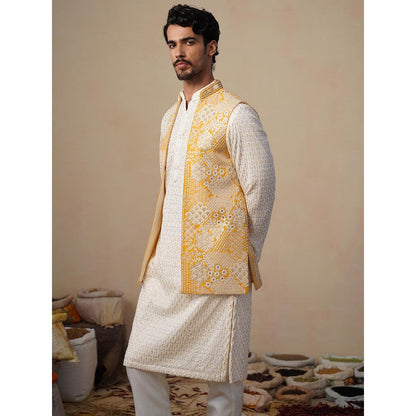 KALPRAAG Yellow Zeenat Haldi Kurta with Nehru Jacket and Pant