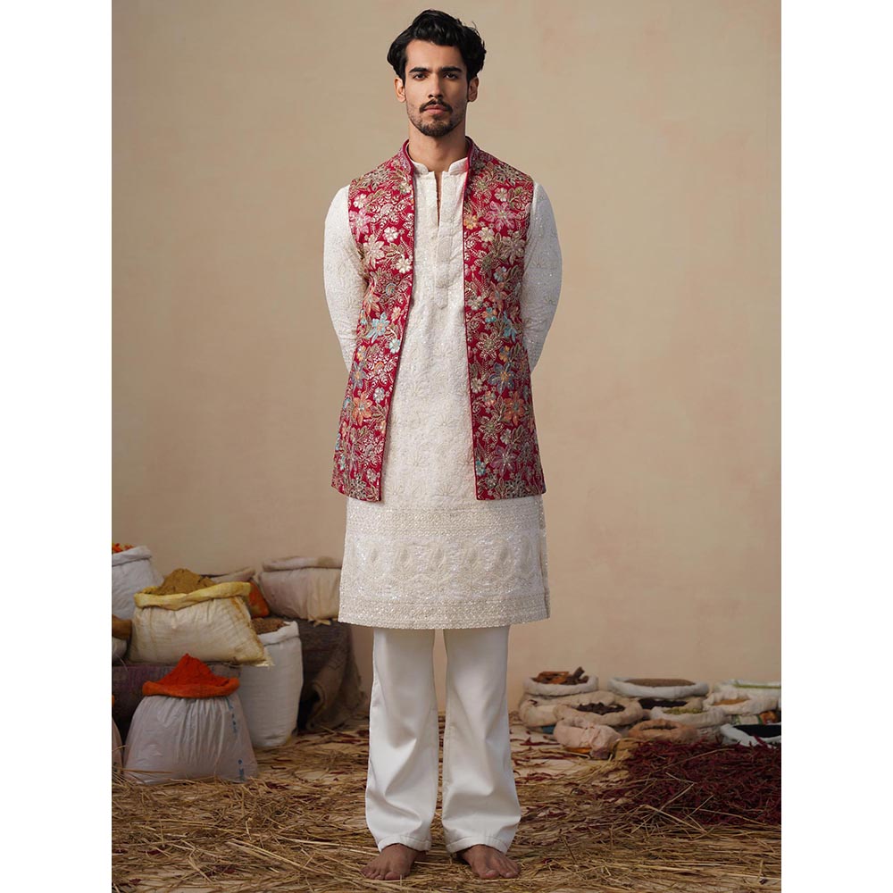 KALPRAAG Prabhat Hot Pink Kurta with Nehru Jacket and Pant