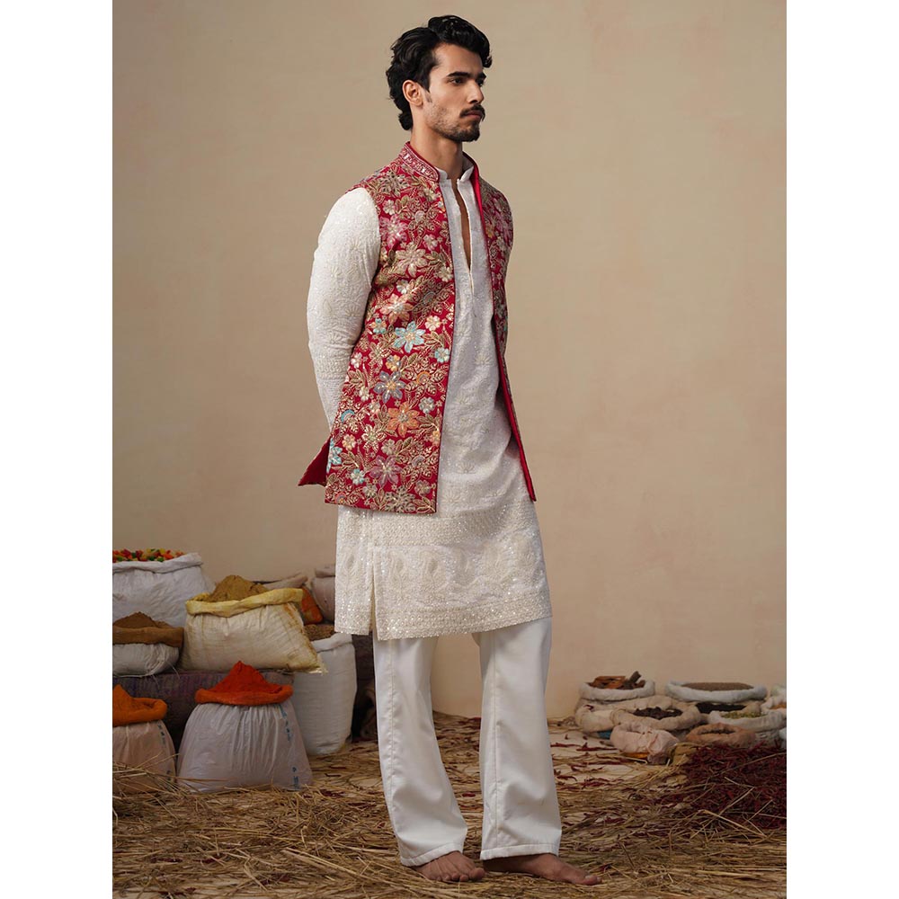 KALPRAAG Prabhat Hot Pink Kurta with Nehru Jacket and Pant