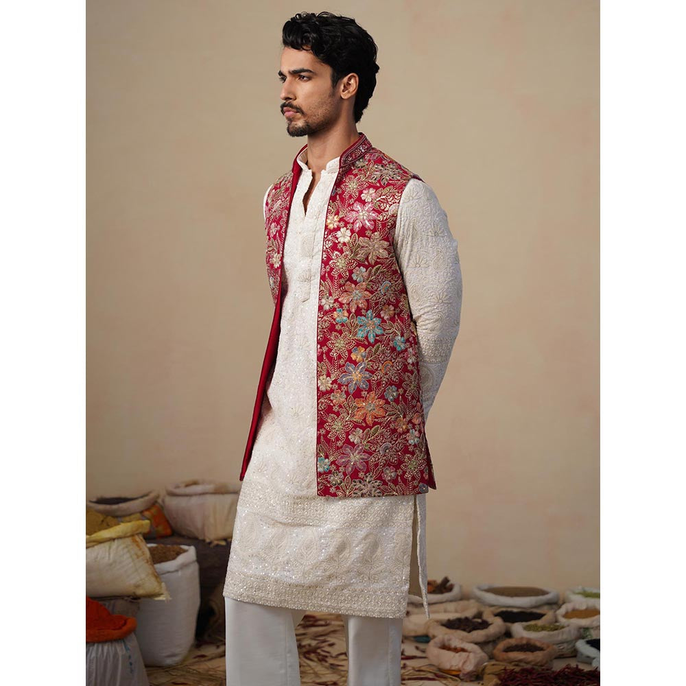 KALPRAAG Prabhat Hot Pink Kurta with Nehru Jacket and Pant