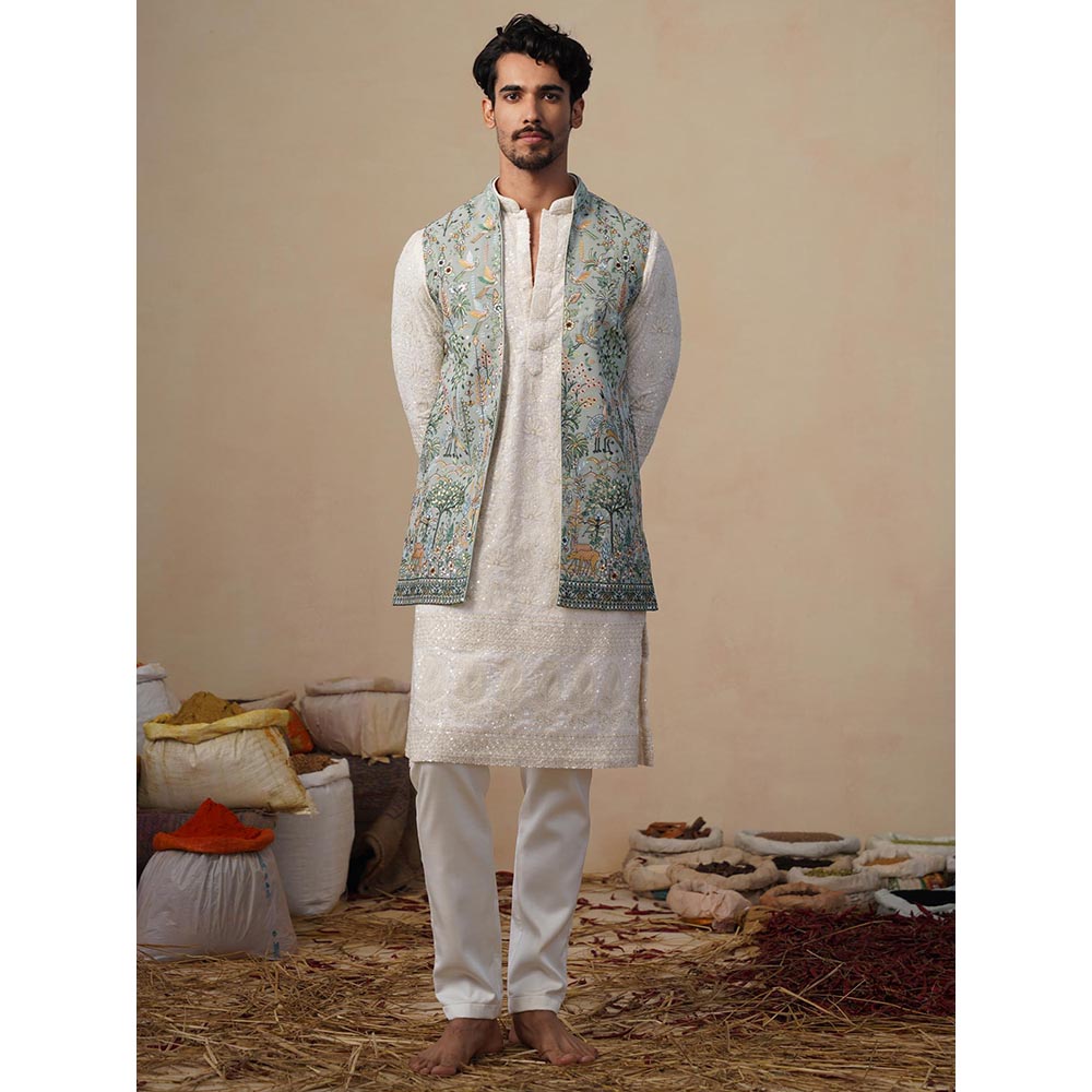 KALPRAAG Parind Green Kurta with Nehru Jacket and Pant