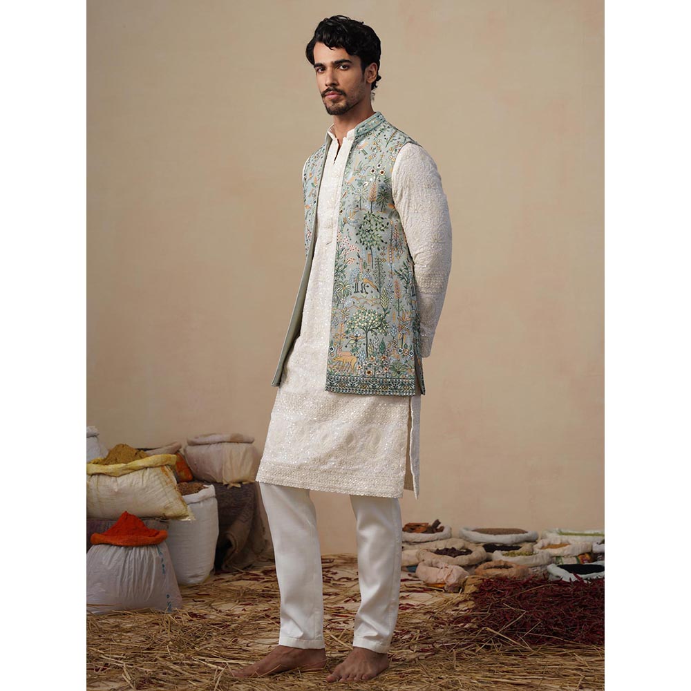 KALPRAAG Parind Green Kurta with Nehru Jacket and Pant