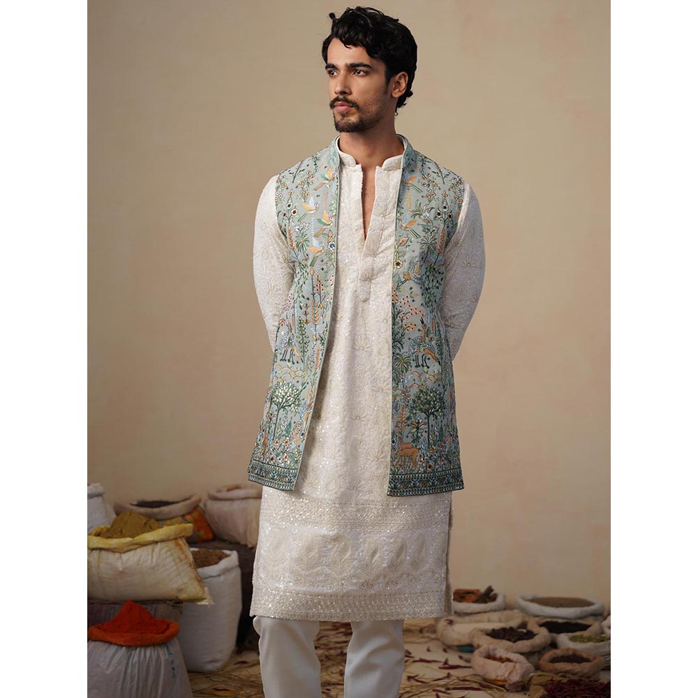 KALPRAAG Parind Green Kurta with Nehru Jacket and Pant
