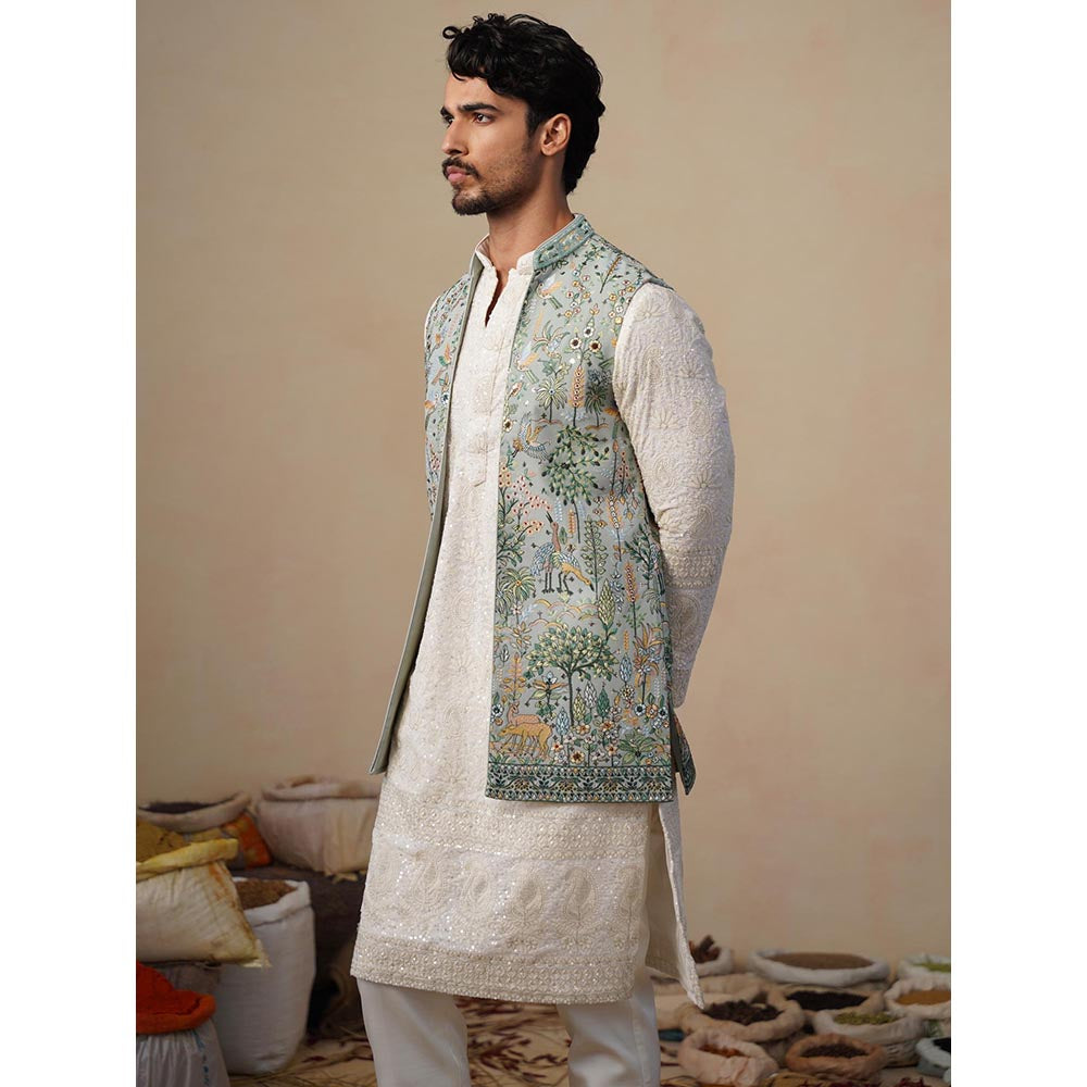 KALPRAAG Parind Green Kurta with Nehru Jacket and Pant
